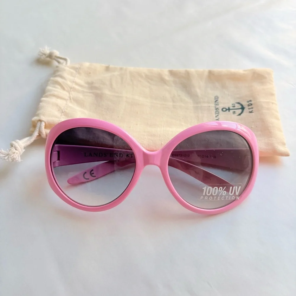 NEW Land’s End toddler girls pink sunglasses 100% UV protection round plastic